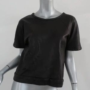 NWOT Rag & Bone Black Leather Short Sleeve Cropped Top w/Zip Up Back